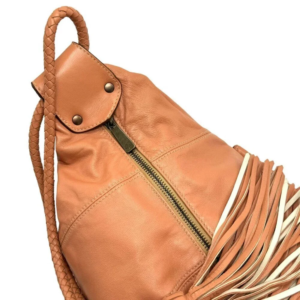 MULBERRY Araline Hobo Bag Peach Leather Tassels Boho Chic Luxury Designer